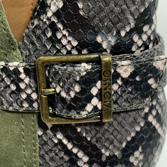 VIONIC Upright Suede Naomi Snake Olive Ankle Booties Heels Womens Size 10 w/ Box - Picture 3 of 7